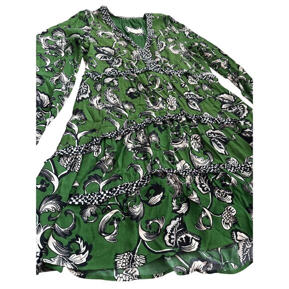 Anthropologie Robin Boho Tiered Ruffled V-Neck Dress Green Motif‎ Size Medium - Picture 6 of 11